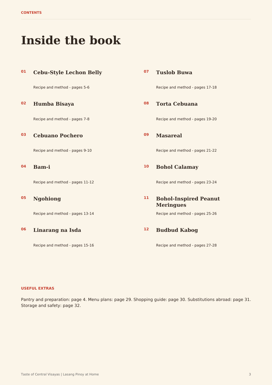 Taste of Central Visayas contents page