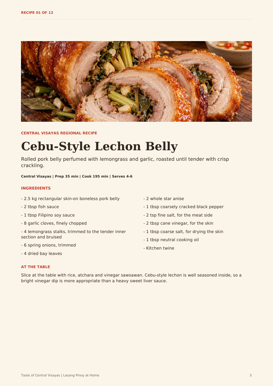 Lechon belly recipe page from Taste of Central Visayas