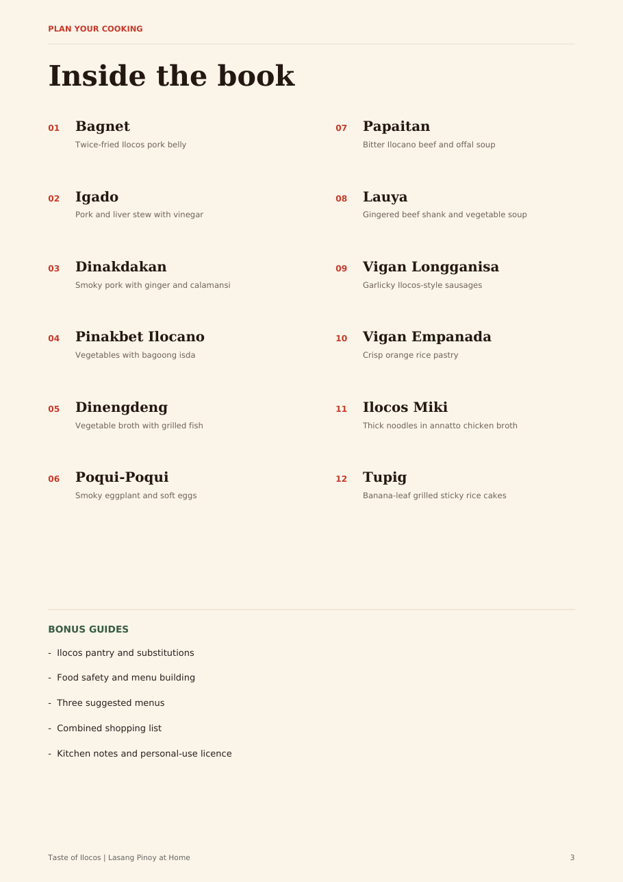 Taste of Ilocos contents page