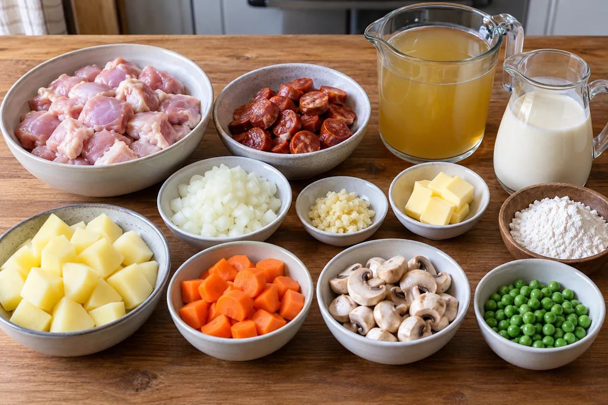 Illustrated ingredients for chicken pastel