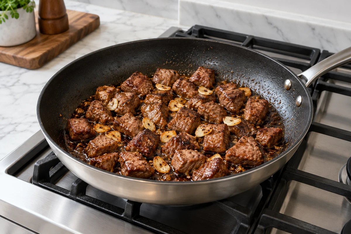 Cooking illustration: Coat the pork with the garlic butter glaze
