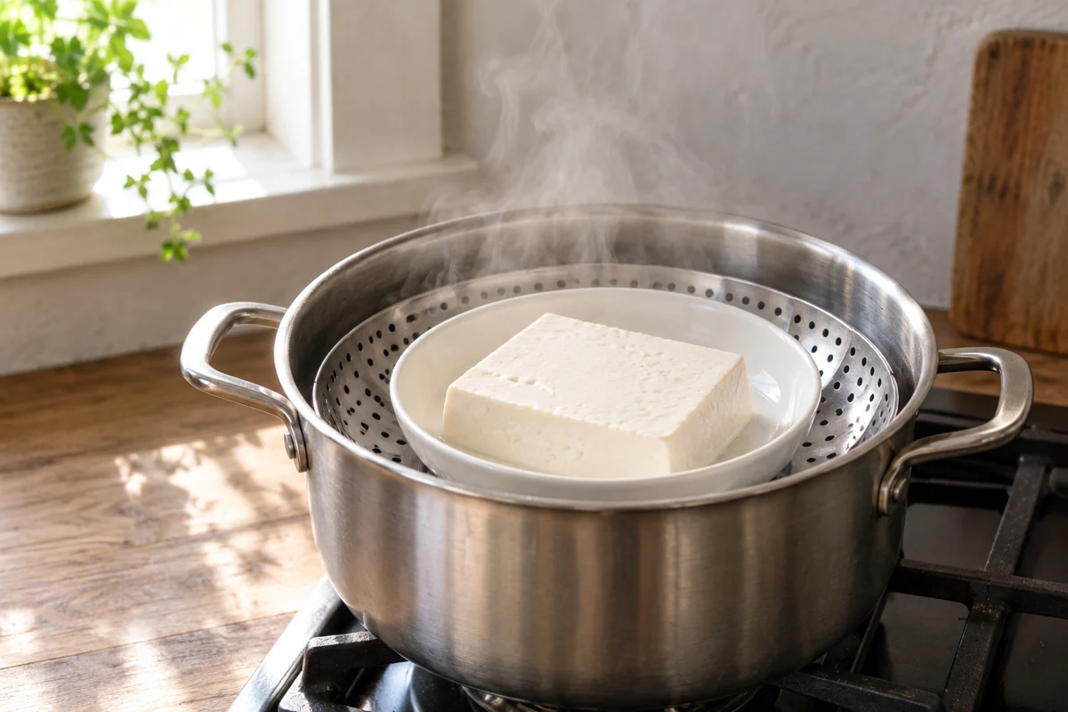 Cooking illustration: Warm the silken tofu gently